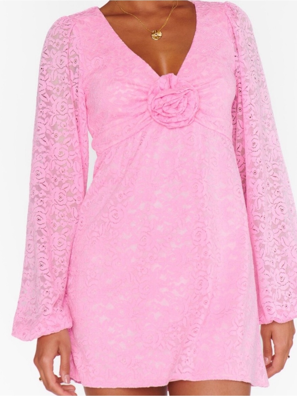 Show me your mumu Pink Lace Babydoll Dress with Rose Detail